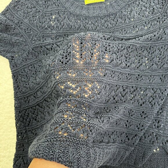 Sigrid Olsen Women's Open Crochet Weave 3/4 Sleeve Knit Sweater Size M* Blue - Picture 3 of 8